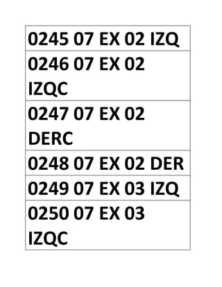 0245 07 EX 02 IZQ
0246 07 EX 02
IZQC
0247 07 EX 02
DERC
0248 07 EX 02 DER
0249 07 EX 03 IZQ
0250 07 EX 03
IZQC
 