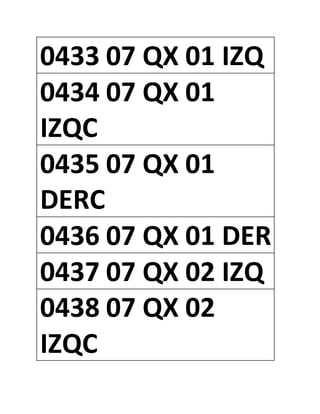 0433 07 QX 01 IZQ
0434 07 QX 01
IZQC
0435 07 QX 01
DERC
0436 07 QX 01 DER
0437 07 QX 02 IZQ
0438 07 QX 02
IZQC
 