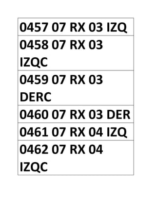 0457 07 RX 03 IZQ
0458 07 RX 03
IZQC
0459 07 RX 03
DERC
0460 07 RX 03 DER
0461 07 RX 04 IZQ
0462 07 RX 04
IZQC
 