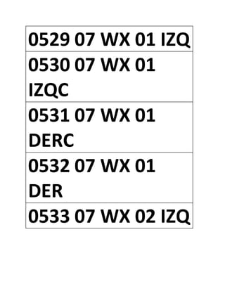 0529 07 WX 01 IZQ
0530 07 WX 01
IZQC
0531 07 WX 01
DERC
0532 07 WX 01
DER
0533 07 WX 02 IZQ
 