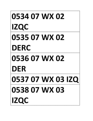 0534 07 WX 02
IZQC
0535 07 WX 02
DERC
0536 07 WX 02
DER
0537 07 WX 03 IZQ
0538 07 WX 03
IZQC
 