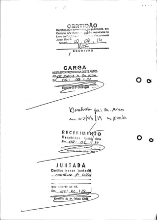 CERTitDÃOCertifico que rm+n eMm 4! pubucada, ern
Cartòrio, ra V Sen registrada no
Livro de Re c Vat al coste
Juizo. Dou fé.
Goiânic
E S C fÜV A O
CARGANESTADATAFAÇOCARGADESTEAUTOS
AOf //¼QroA A. pa sum
Em O2. t!5 I /4
Escr 05°0fícilC e
RECEBIME TO
Recebidos Nestq data Om. 0
.--..... .. ....
scrivä fício C
UNTADACertifico h a y e r u n ta do
..-coNM¼tg f CAM
.
......................... ....... .
..
que amante se và.
Em, a-g/ J£ /
.... .
F ivan lo 6 . Ofície Civ 1
· .
 
