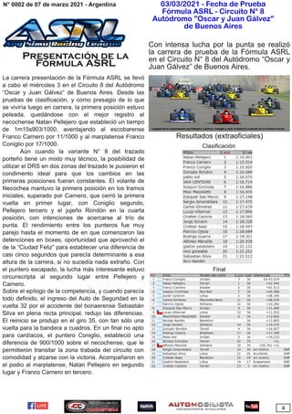 03/03/2021 ­ Fecha de Prueba
Fórmula ASRL ­ Circuito N° 8
Autódromo "Oscar y Juan Gálvez"
de Buenos Aires
Presentación de la
Fórmula ASRL
 
