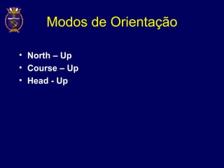Modos de Orientação
• North – Up
• Course – Up
• Head - Up
 