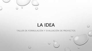 LA IDEA
TALLER DE FORMULACIÓN Y EVALUACIÓN DE PROYECTOS
 