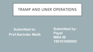 TRAMP AND LINER OPERATIONS
Submitted to:
Prof.Narinder Malik
Submitted by:
Payal
MBA IB
190101060002
 