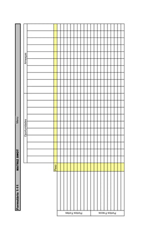 Formulário 1-11   MATRIZ SWOT            Menu


                                                Oportunidades   Ameaças




                                  Peso




Pontos Fortes
Pontos Fracos
 