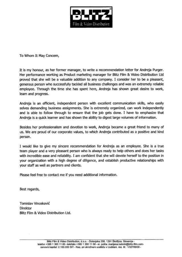 letter for A. Purger