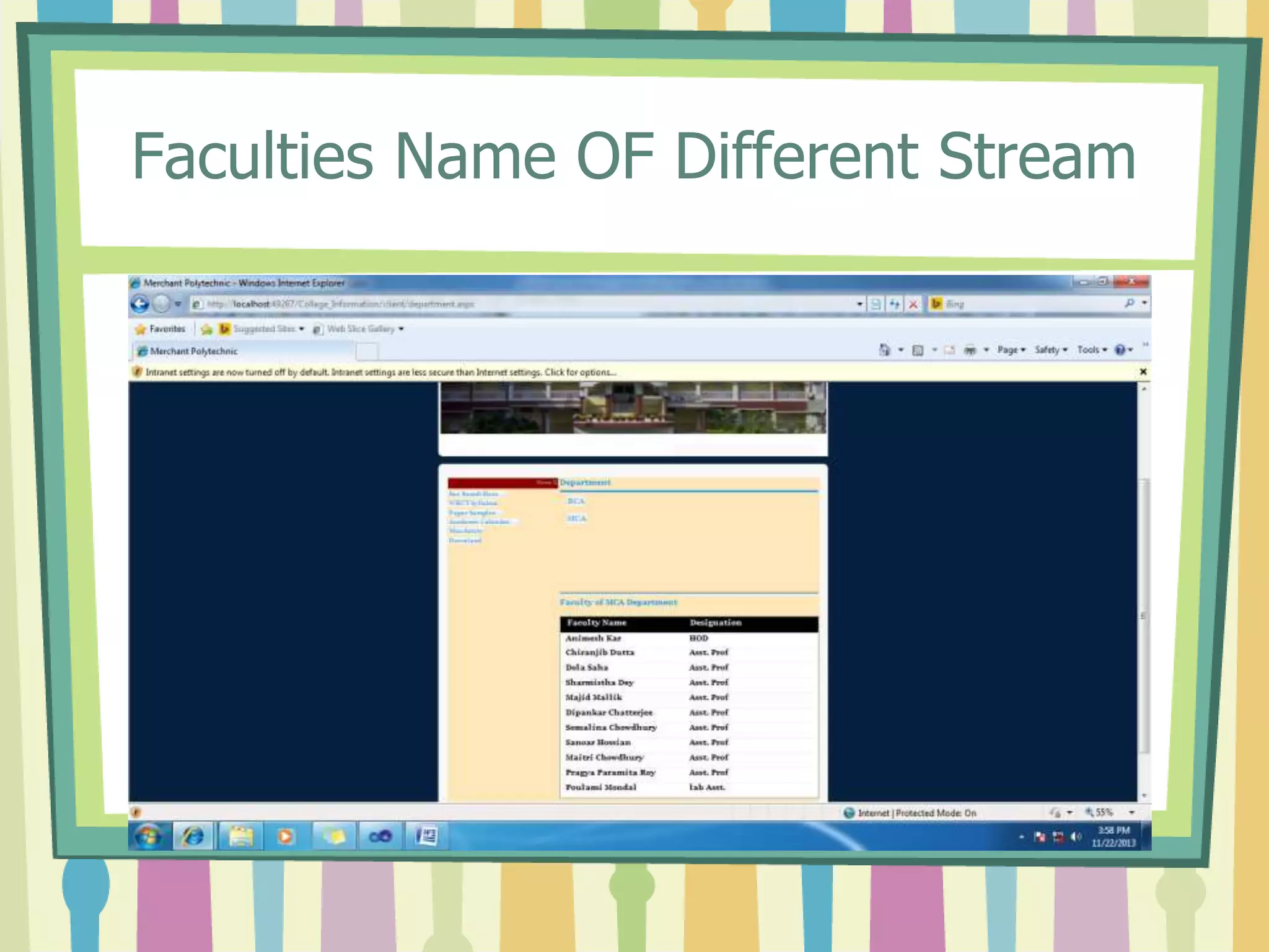 Faculties Name OF Different Stream
 