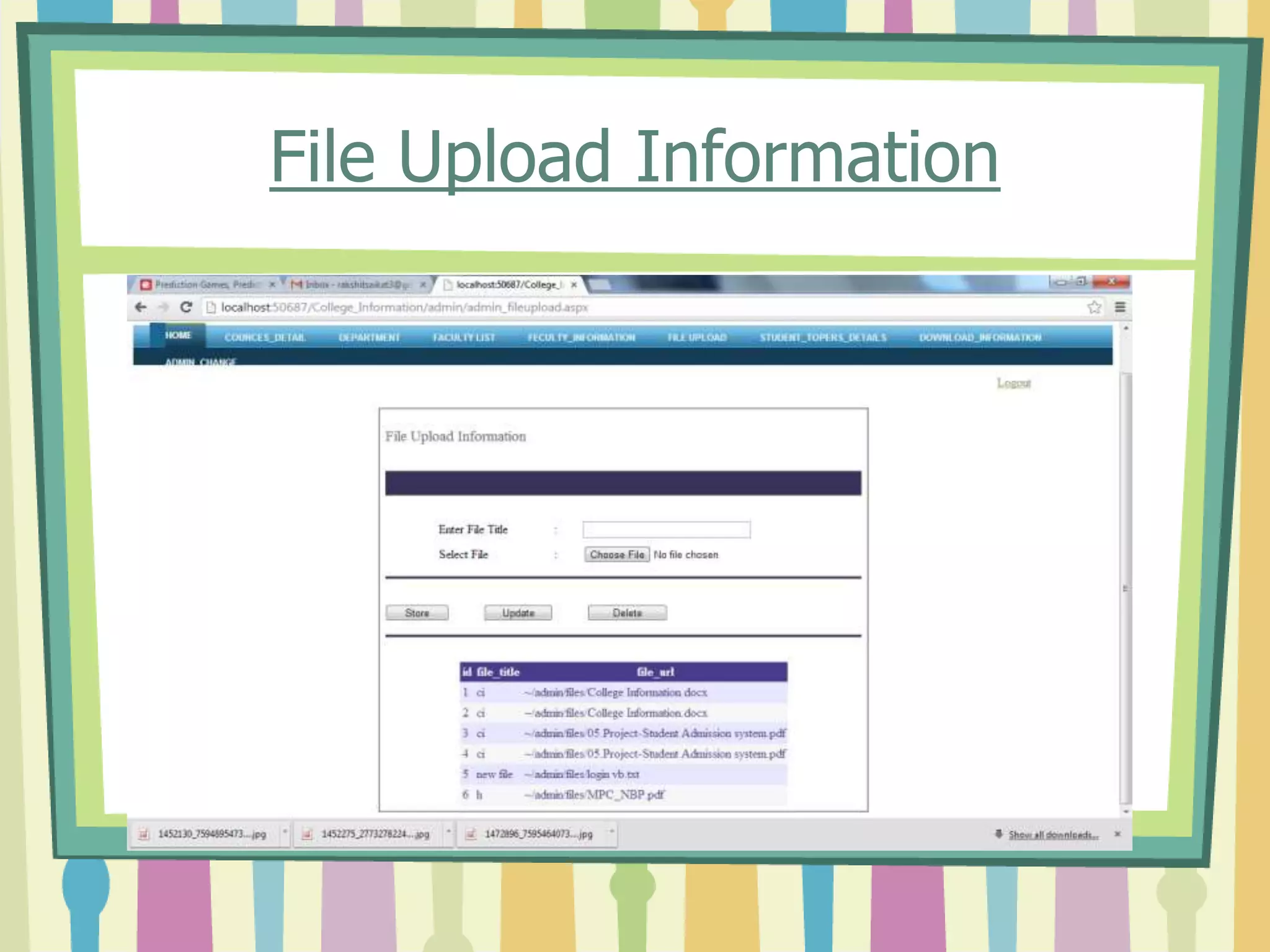 File Upload Information
 