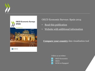 OECD Economic Surveys: Spain 2014 
• Read this publication 
• Website with additional information 
Compare your country data visualization tool 
Follow us on twitter: 
Follow us on: 
OECD Economics 
OECD 
OCDE en Español 
