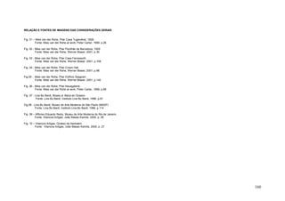 160
RELAÇÃO E FONTES DE IMAGENS DAS CONSIDERAÇÕES GERAIS
Fig. 01 – Mies van der Rohe, Pilar Casa Tugendhat, 1928:
Fonte: Mies van der Rohe at work, Peter Carter, 1999, p.26
Fig. 02 - Mies van der Rohe, Pilar Pavilhão de Barcelona, 1929.
Fonte: Mies van der Rohe, Werner Blaser, 2001, p.30
Fig. 03 - Mies van der Rohe, Pilar Casa Farnsworth
Fonte: Mies van der Rohe, Werner Blaser, 2001, p.108
Fig. 04 - Mies van der Rohe, Pilar Crown Hall
Fonte: Mies van der Rohe, Werner Blaser, 2001, p.88
Fig.05 - Mies van der Rohe, Pilar Edifício Seagram
Fonte: Mies van der Rohe, Werner Blaser, 2001, p.142
Fig. 06 - Mies van der Rohe, Pilar Neuegalerie
Fonte: Mies van der Rohe at work, Peter Carter, 1999, p.98
Fig. 07 - Lina Bo Bardi, Museu à Beira do Oceano
Fonte: Lina Bo Bardi, Instituto Lina Bo Bardi, 1996, p.91
Fig.08 - Lina Bo Bardi, Museu de Arte Moderna de São Paulo (MASP)
Fonte: Lina Bo Bardi, Instituto Lina Bo Bardi, 1996, p.114
Fig. 09 – Affonso Eduardo Reidy, Museu de Arte Moderna do Rio de Janeiro.
Fonte: Vilanova Artigas, João Masao Kamita, 2000, p. 28
Fig. 10 – Vilanova Artigas, Ginásio de Itanhaém
Fonte: Vilanova Artigas, João Masao Kamita, 2000, p. 27
 