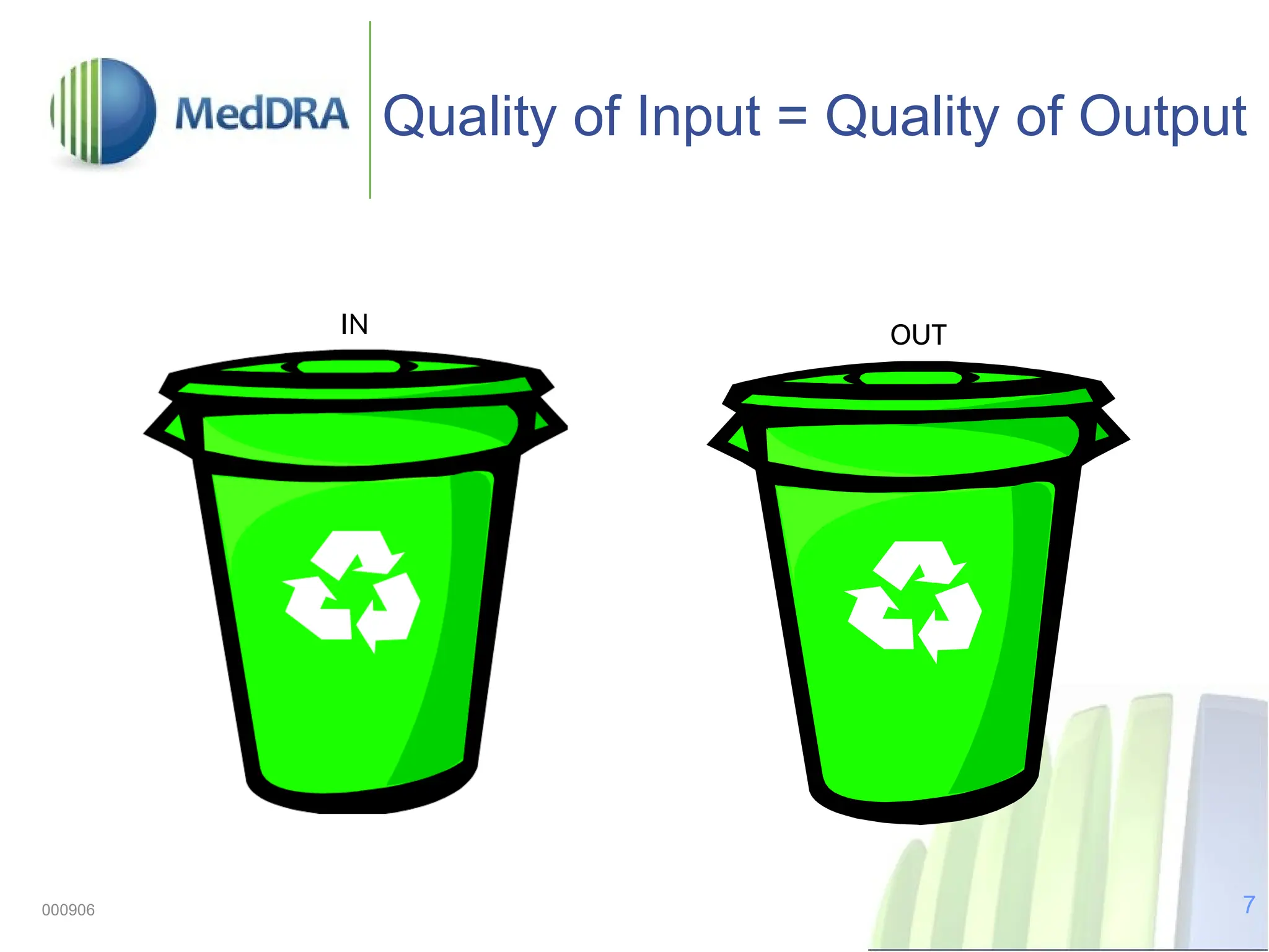 7
000906
Quality of Input = Quality of Output
IN OUT
 