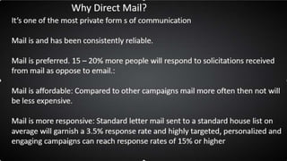 What matters most with Direct Mail
• What campaigns should you be doing
• How to get your direct mail opened
• Response Ra...