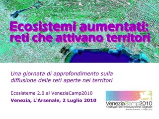 Una giornata di approfondimento sulla
diffusione delle reti aperte nei territori

Ecosistema 2.0 al VeneziaCamp2010
Venezia, L'Arsenale, 2 Luglio 2010
 
