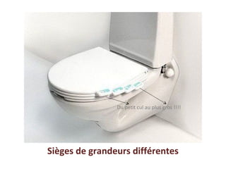Sièges de grandeurs différentes
Du petit cul au plus gros !!!!
 