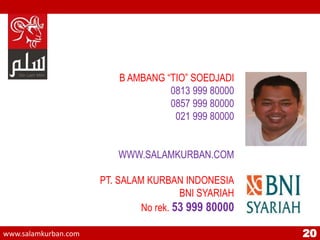 B AMBANG “TIO” SOEDJADI
0813 999 80000
0857 999 80000
021 999 80000
WWW.SALAMKURBAN.COM
PT. SALAM KURBAN INDONESIA
BNI SYA...