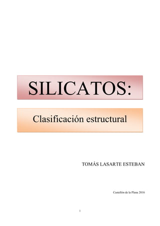 1
TOMÁS LASARTE ESTEBAN
Castellón de la Plana 2016
SILICATOS:
Clasificación estructural
 