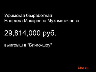 Уфимская безработная  Надежда Макаровна Мухаметзянова 29,814,000 руб.  выигрыш в "Бинго-шоу" 