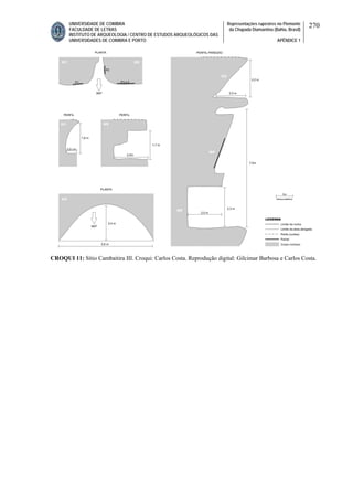 UNIVERSIDADE DE COIMBRA
FACULDADE DE LETRAS
INSTITUTO DE ARQUEOLOGIA / CENTRO DE ESTUDOS ARQUEOLÓGICOS DAS
UNIVERSIDADES DE COIMBRA E PORTO
Representações rupestres no Piemonte
da Chapada Diamantina (Bahia, Brasil)
APÊNDICE 1
270
CROQUI 11: Sítio Cambaitira III. Croqui: Carlos Costa. Reprodução digital: Gilcimar Barbosa e Carlos Costa.
 