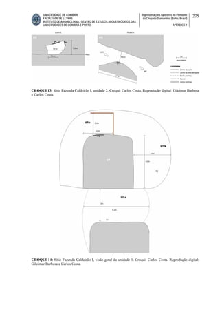 UNIVERSIDADE DE COIMBRA
FACULDADE DE LETRAS
INSTITUTO DE ARQUEOLOGIA / CENTRO DE ESTUDOS ARQUEOLÓGICOS DAS
UNIVERSIDADES DE COIMBRA E PORTO
Representações rupestres no Piemonte
da Chapada Diamantina (Bahia, Brasil)
APÊNDICE 1
275
CROQUI 13: Sítio Fazenda Caldeirão I, unidade 2. Croqui: Carlos Costa. Reprodução digital: Gilcimar Barbosa
e Carlos Costa.
CROQUI 14: Sítio Fazenda Caldeirão I, visão geral da unidade 1. Croqui: Carlos Costa. Reprodução digital:
Gilcimar Barbosa e Carlos Costa.
 