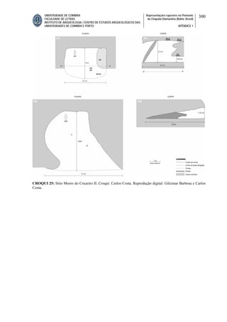 UNIVERSIDADE DE COIMBRA
FACULDADE DE LETRAS
INSTITUTO DE ARQUEOLOGIA / CENTRO DE ESTUDOS ARQUEOLÓGICOS DAS
UNIVERSIDADES DE COIMBRA E PORTO
Representações rupestres no Piemonte
da Chapada Diamantina (Bahia, Brasil)
APÊNDICE 1
300
CROQUI 25: Sítio Morro do Cruzeiro II. Croqui: Carlos Costa. Reprodução digital: Gilcimar Barbosa e Carlos
Costa.
 