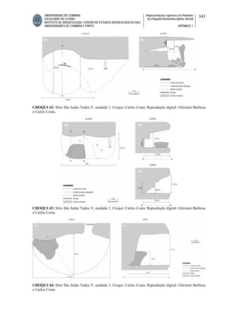 UNIVERSIDADE DE COIMBRA
FACULDADE DE LETRAS
INSTITUTO DE ARQUEOLOGIA / CENTRO DE ESTUDOS ARQUEOLÓGICOS DAS
UNIVERSIDADES DE COIMBRA E PORTO
Representações rupestres no Piemonte
da Chapada Diamantina (Bahia, Brasil)
APÊNDICE 1
343
CROQUI 42: Sítio São Judas Tadeu V, unidade 1. Croqui: Carlos Costa. Reprodução digital: Gilcimar Barbosa
e Carlos Costa.
CROQUI 43: Sítio São Judas Tadeu V, unidade 2. Croqui: Carlos Costa. Reprodução digital: Gilcimar Barbosa
e Carlos Costa.
CROQUI 44: Sítio São Judas Tadeu V, unidade 3. Croqui: Carlos Costa. Reprodução digital: Gilcimar Barbosa
e Carlos Costa.
 