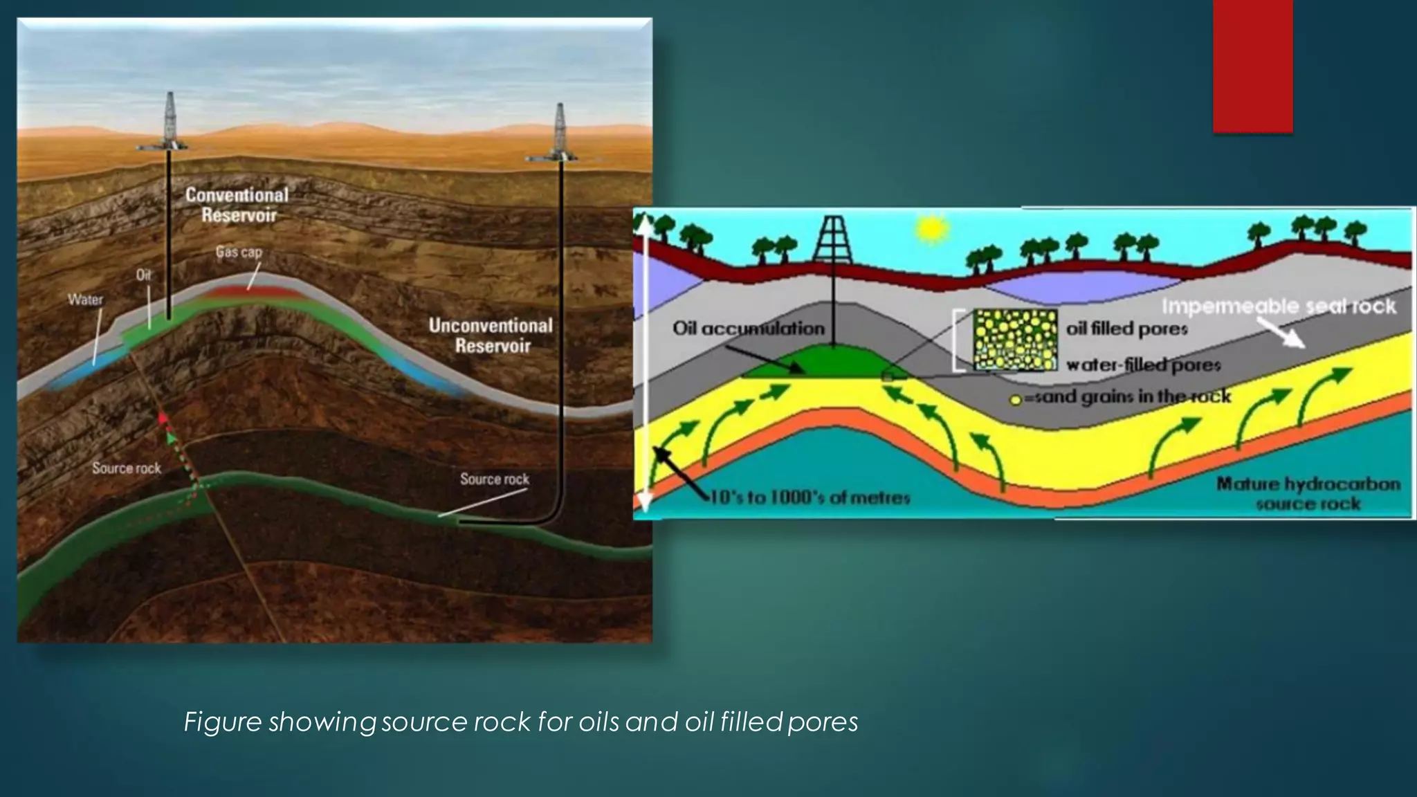 Figure showing source rock for oils and oil filledpores
 