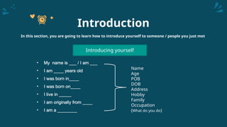 Simple Engish Introduction for Beginner Class | PPTX