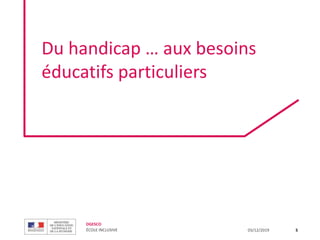 DGESCO
ÉCOLE INCLUSIVE 03/12/2019
Du handicap … aux besoins
éducatifs particuliers
5
 
