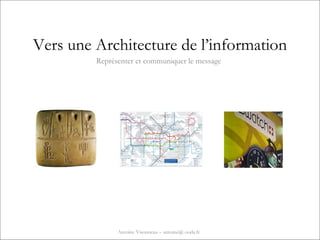 Vers une Architecture de l’information Représenter et communiquer le message Antoine Visonneau – antoine@ ooda.fr 