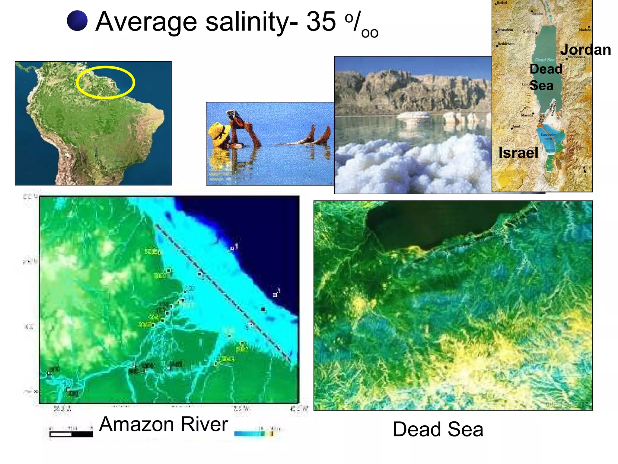 Amazon River
Average salinity- 35 o
/oo
Dead Sea
Jordan
Israel
Dead
Sea
 