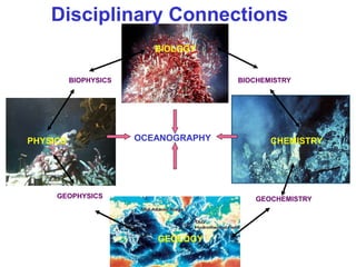 Disciplinary Connections
BIOLOGY
BIOCHEMISTRY
OCEANOGRAPHYPHYSICS
GEOLOGY
CHEMISTRY
GEOPHYSICS
BIOPHYSICS
GEOCHEMISTRY
 
