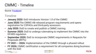 Source: https://www.acq.osd.mil/cmmc/index.html
Based on
• CERT Resilience Management Model (CERT RMM) v1.2
• CIS Controls...