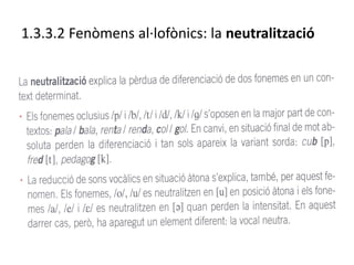1.3.3.2 Fenòmens al·lofònics: la neutralització
 