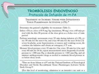 TROMBOLISIS ENDOVENOSO
 Protocolo de Infusión de rt-PA
 