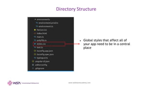 www.webstackacademy.com
Directory Structure
 Global styles that affect all of
your app need to be in a central
place
 