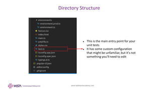 www.webstackacademy.com
Directory Structure
 This is the main entry point for your
unit tests
 It has some custom configuration
that might be unfamiliar, but it's not
something you'll need to edit
 