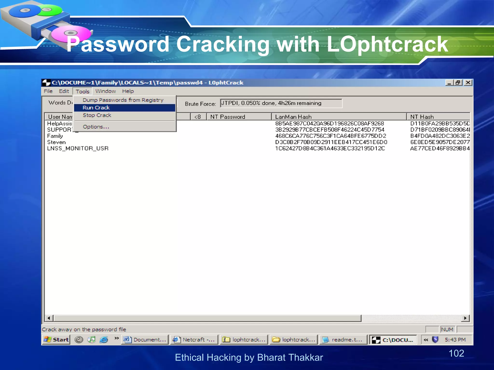 Password Cracking with LOphtcrack 