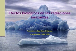 Efectos biológicos de las radiaciones
ionizantes
1
Presentado por Blgo. Marco E. Espinoza
31 de Mayo 2008 – CSEN - IPEN
 