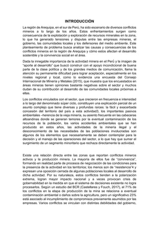 El impacto de los conflictos sociales en el sector minero en Arequipa ...