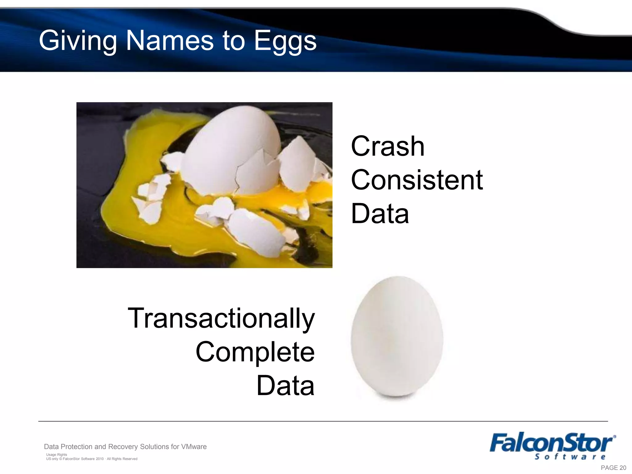 Application-centric ProtectionWhy is application integration important?Because when you recover, you want your data to look like thisAnd not like this