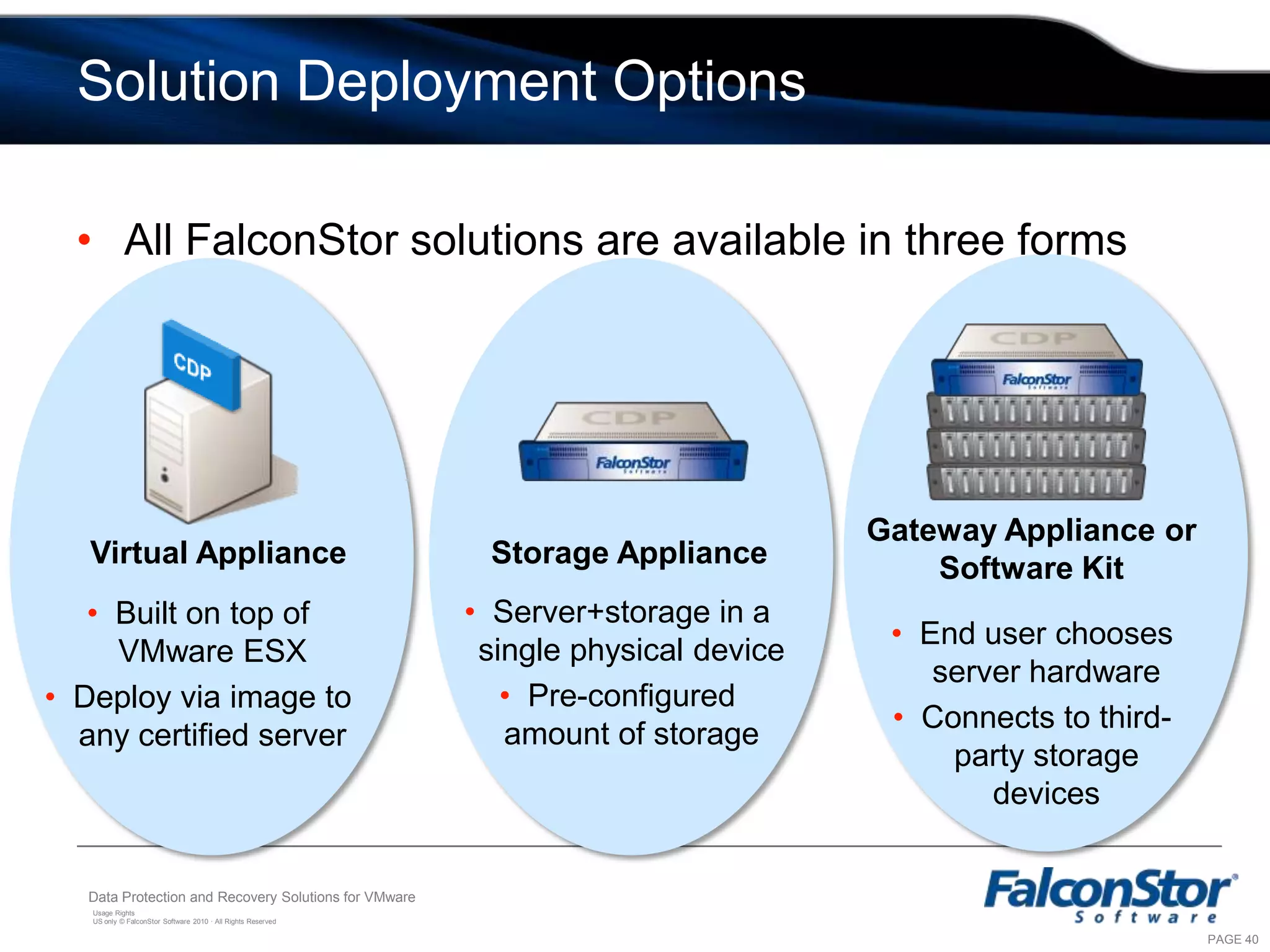 Allows Site Recovery Manager testing without breaking the replication streamHeterogeneous SAN Replication Any-to-Any Disk – Freedom from Vendor Lock-in