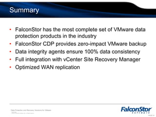 Heterogeneous Replication – Any to Any DiskPrimary SiteRemote SiteManagementdataVMware vCenter Server with Site Recovery ManagerVMware vCenter Server with Site Recovery ManagerVMwareESX ServerVMwareESX ServerVMwareESX ServerVMwareESX ServerHeterogeneous ReplicationWith Auto-failback SupportAny storageDisk Vendor BAny storageDisk Vendor A