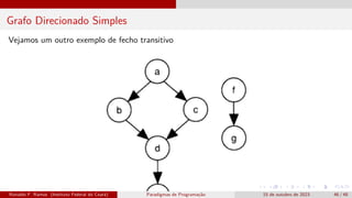 Grafo Direcionado Simples
Vejamos um outro exemplo de fecho transitivo
Ronaldo F. Ramos (Instituto Federal do Ceará) Paradigmas de Programação 15 de outubro de 2023 46 / 48
 