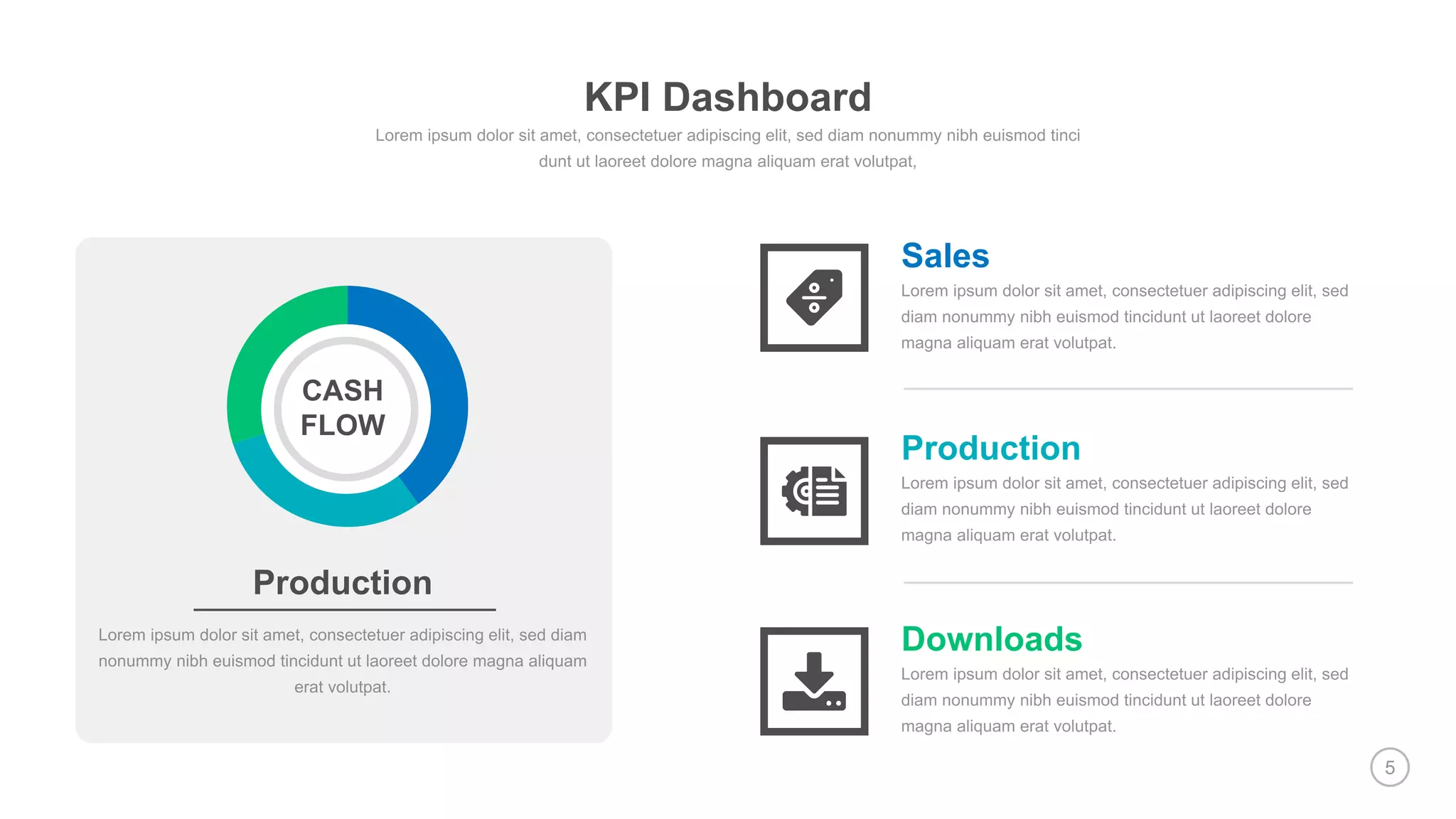 5
Sales
Production
Downloads
Production
CASH
FLOW
KPI Dashboard
 