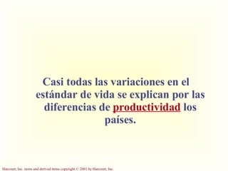 Casi todas las variaciones en el estándar de vida se explican por las diferencias de  productividad   los países. 