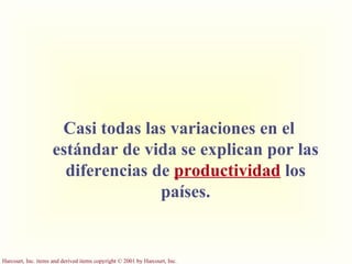 Casi todas las variaciones en el estándar de vida se explican por las diferencias de  productividad   los países. 