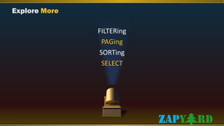 Explore More
FILTERing
PAGing
SORTing
SELECT
 