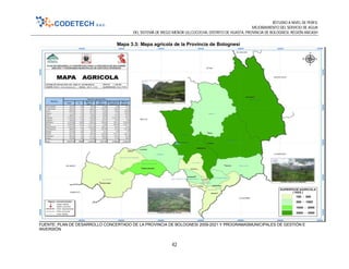 ESTUDIO A NIVEL DE PERFIL
MEJORAMIENTO DEL SERVICIO DE AGUA
DEL SISTEMA DE RIEGO MENOR ULLCUCOCHA, DISTRITO DE HUASTA, PROVINCIA DE BOLOGNESI, REGIÓN ANCASH
42
Mapa 3.3: Mapa agrícola de la Provincia de Bolognesi
FUENTE: PLAN DE DESARROLLO CONCERTADO DE LA PROVINCIA DE BOLOGNESI 2009-2021 Y PROGRAMASMUNICIPALES DE GESTIÓN E
INVERSIÓN
 